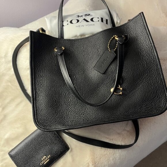 Coach - Black Refined Pebble Leather Tote & Wallet - Picture 1 of 8